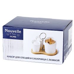Набор для специй солонка/ перечница/ сахарница с ложкой " " 16*13*12,5см. v=150мл.