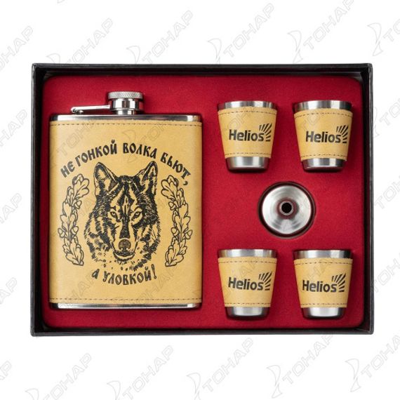 Набор Helios Волк (фляжка 240 мл + 4 стопки)(HS-N-W-А09)