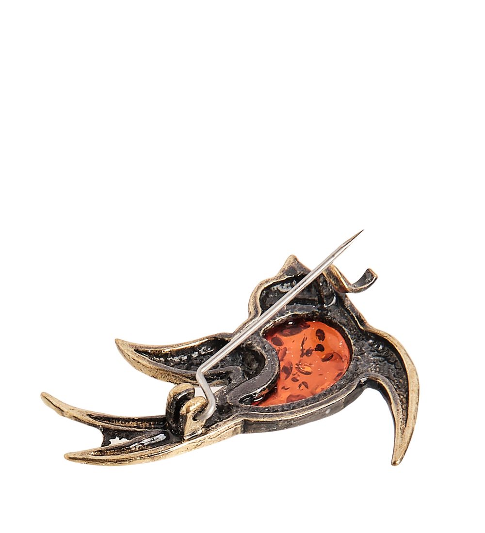 AM- 918 Брошь «Ласточка» (латунь, янтарь)