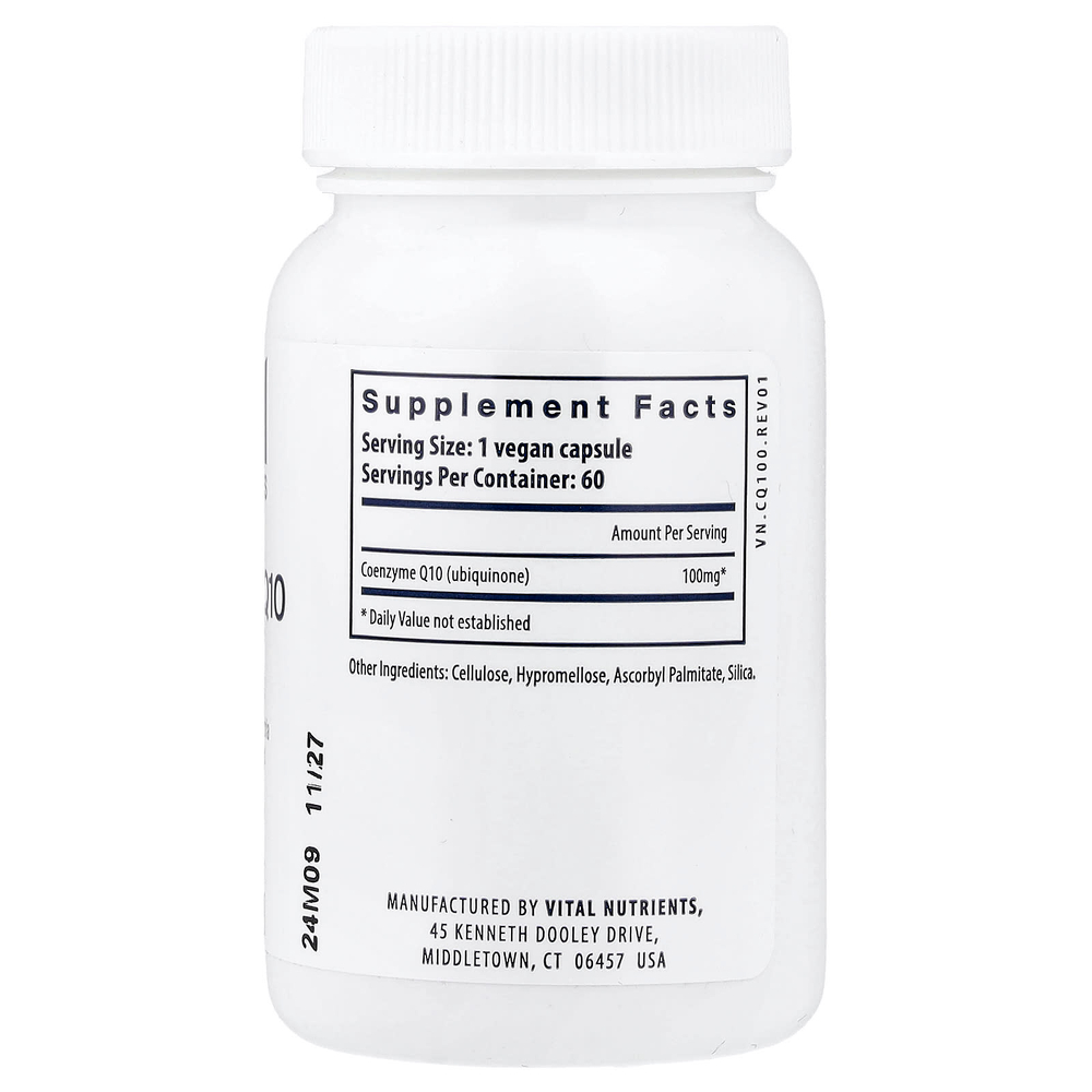 Vital Nutrients, коэнзим Q10, 100 мг, 60 веганских капсул