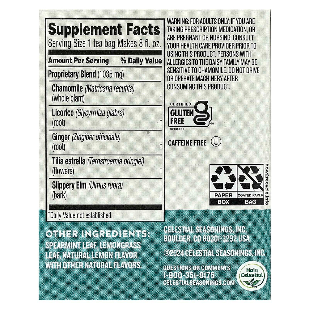 Celestial Seasonings, Wellness Tea, Sleepytime Throat Tamer®, без кофеина, 20 чайных пакетиков, 34 г (1,2 унции)