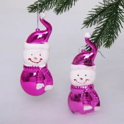 Елочные игрушки «Снеговички» 13 см (набор 2 шт), Розовый