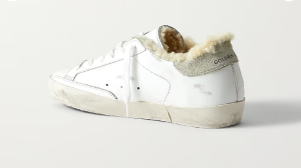 Кеды Golden Goose Superstar shearling-lined distressed glittered leather sneakers