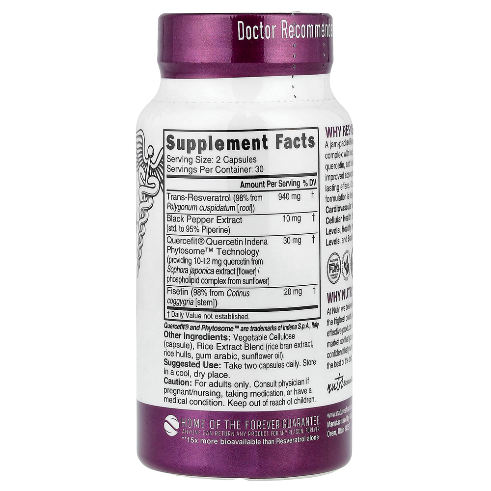 Nutri, ресвератрол+, 60 веганских капсул