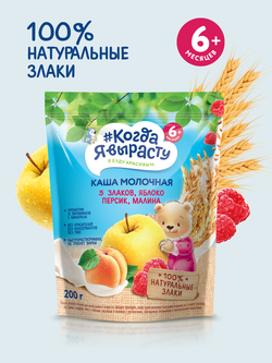 Каша молочная 5 злаков яблоко, персик, малина Когда Я вырасту с 6 месяцев, 200г