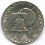 1 доллар 1976 год (без знака - Philadelphia). США. 200-летие Декларации независимости. Медь с медно-никелевым покрытием, диаметр 38.1 мм. XF-