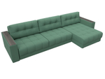 Диван угловой с декором Лига-049 НПБ Лонг, Амур 11 РОГОЖКА зеленый