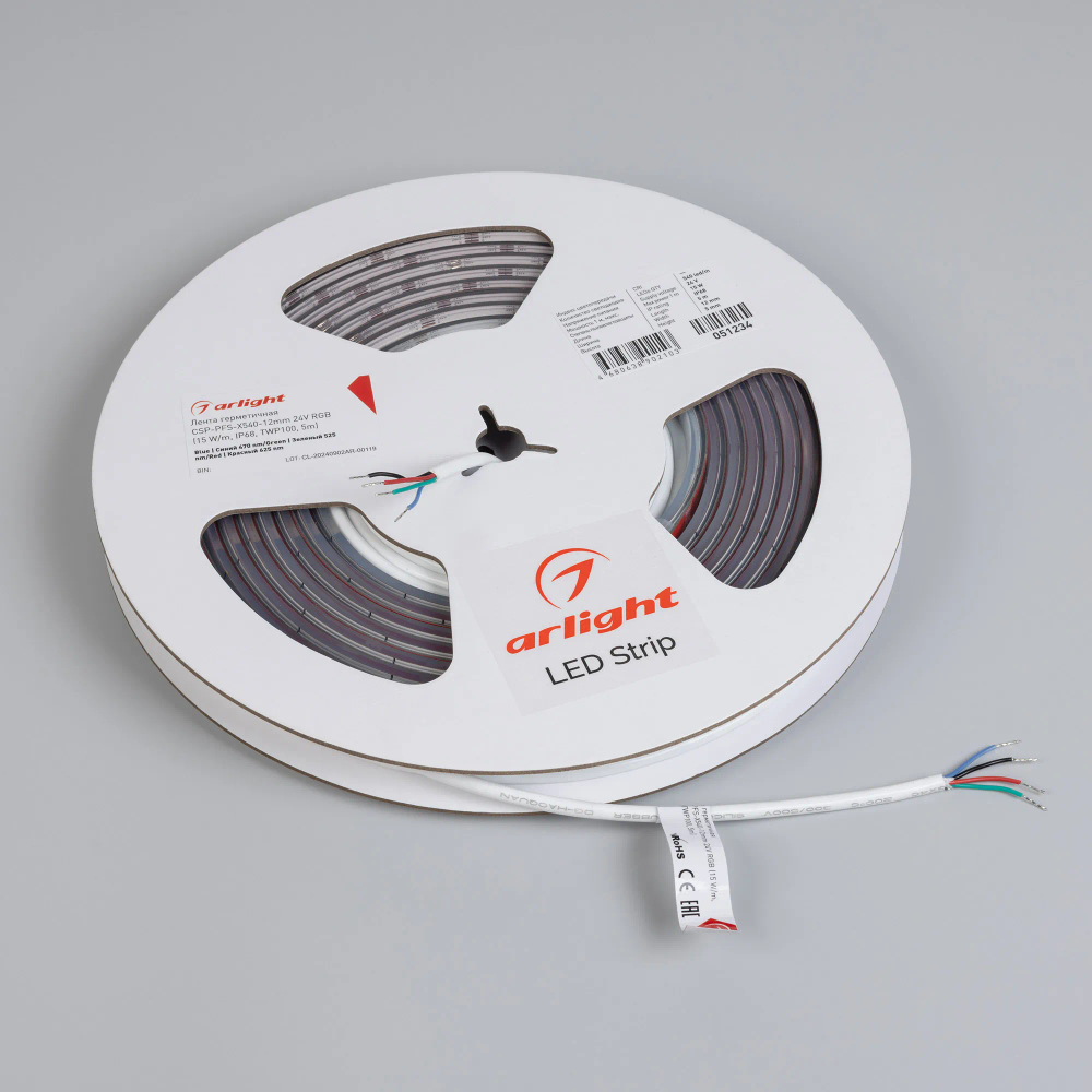 Светодиодная лента герметичная CSP-PFS-X540-12mm 24V RGB (15 W/m, IP68, TWP100, 5m) (Arlight, -) 051234