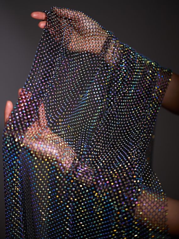 Сетка со стразами, черный/мультиколор, Китай