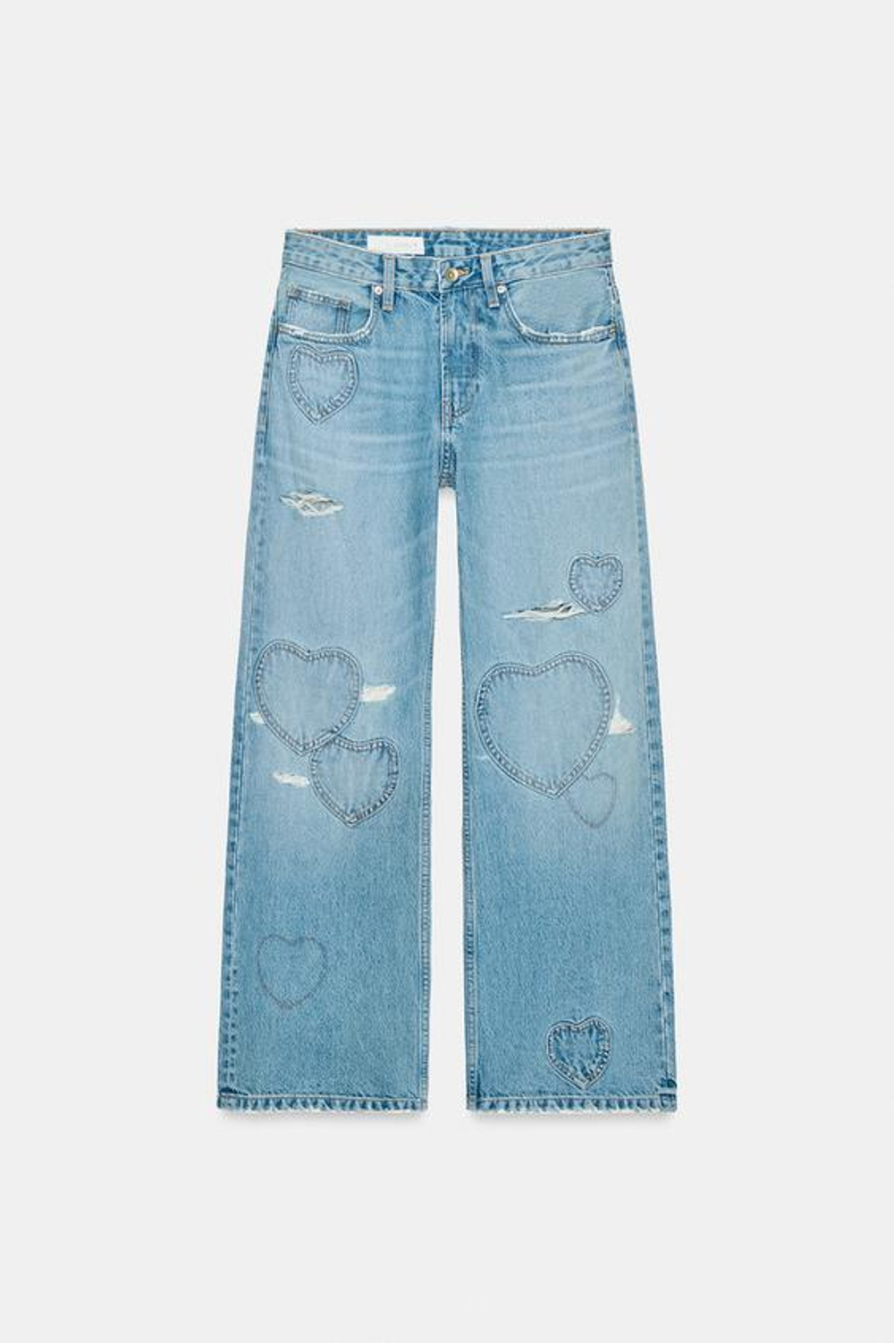 ZARA ДЖИНСЫ TRF BOYFRIEND С СЕРДЦАМИ И СРЕДНЕЙ ПОСАДКОЙ, СИНИЙ