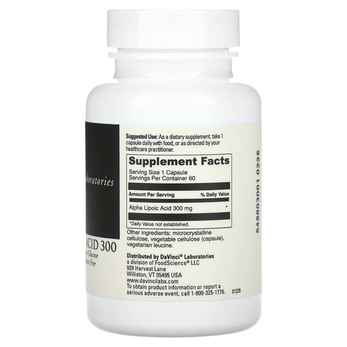 DaVinci Laboratories, Альфа-липоевая кислота 300, 300 мг, 60 капсул