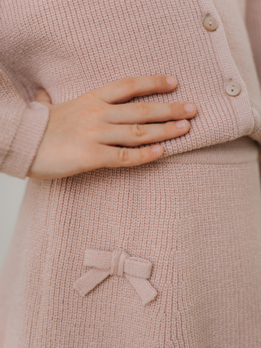 Юбка вязаная с бантиками, Пудровый
