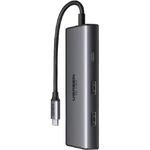 USB-Хаб Ugreen Revodok 206 (USB-C) (CM498) Подключение: встроенный кабель USB-C. Порты: USB-C (PD 3.0 100 Вт), 2 USB-A 3.2 Gen 1, HDMI (до 8K 30 Гц и 4K 60 Гц), HDMI (до 4K 60 Гц)