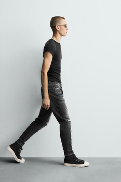 ZARA ДЖИНСЫ SKINNY FIT С РАЗРЕЗАМИ, СЕРЫЙ