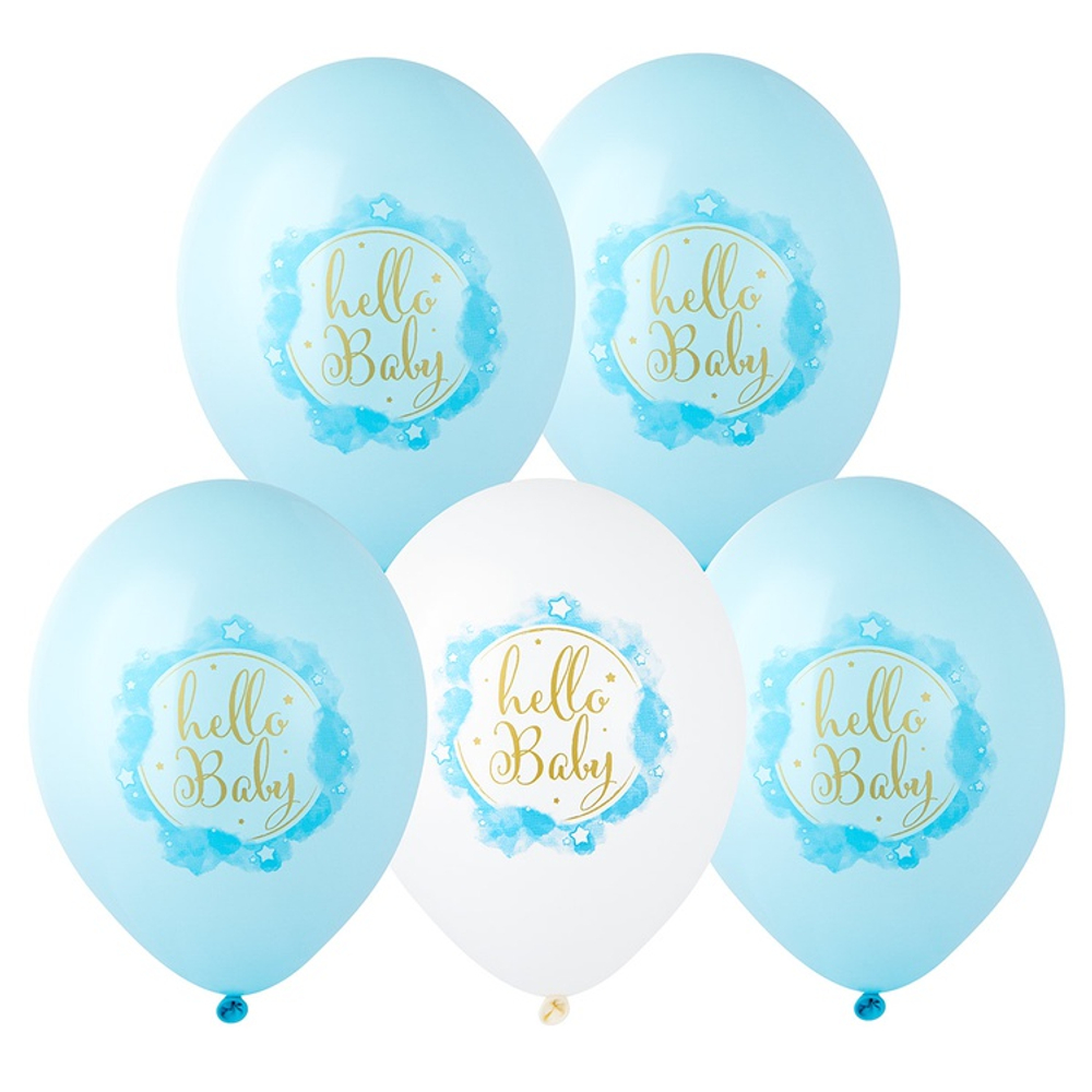Шар латексный 35см Hello Baby Boy (Голубой)