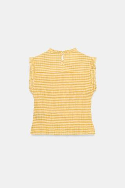 ZARA ТОП В КЛЕТКУ ВИШИ С ЭФФЕКТОМ ЖАТКИ, ЭКРЮ/ЖЕЛТЫЙ