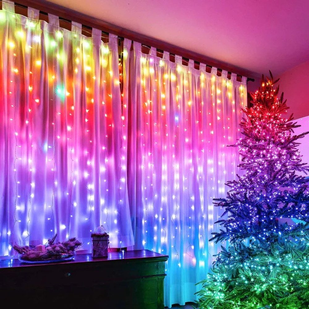 Гирлянда штора Twinkly Curtain (Multicolor + White edition) с 210 шт. RGB+W + BT + Wi-Fi 1,5 м x 2,1 м (TWW210SPP-TEU)