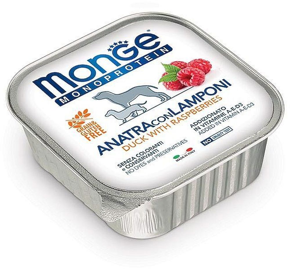 Monge Dog 150г Monoprotein Fruits консервы для собак паштет из утки с малиной