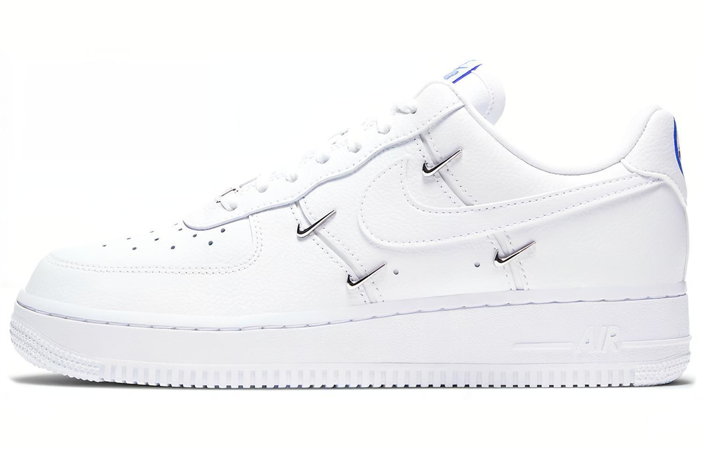 Nike Air Force 1 07 LX "Chrome Luxe" synthetic leather four-hook solid color wrapping non-slip low-top sneakers women's white and blue