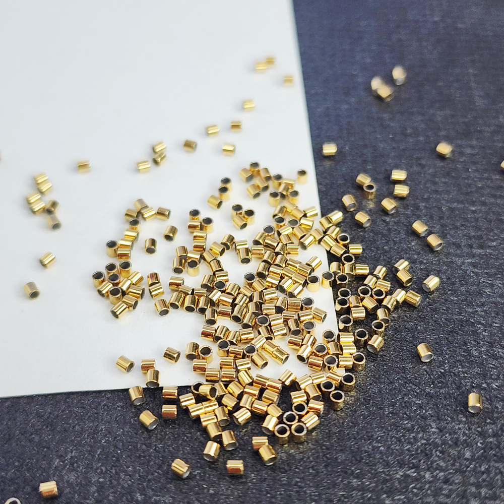 Кримп 1.5мм, сталь 2я позолота, крепко держит, зажимная бусина для троса