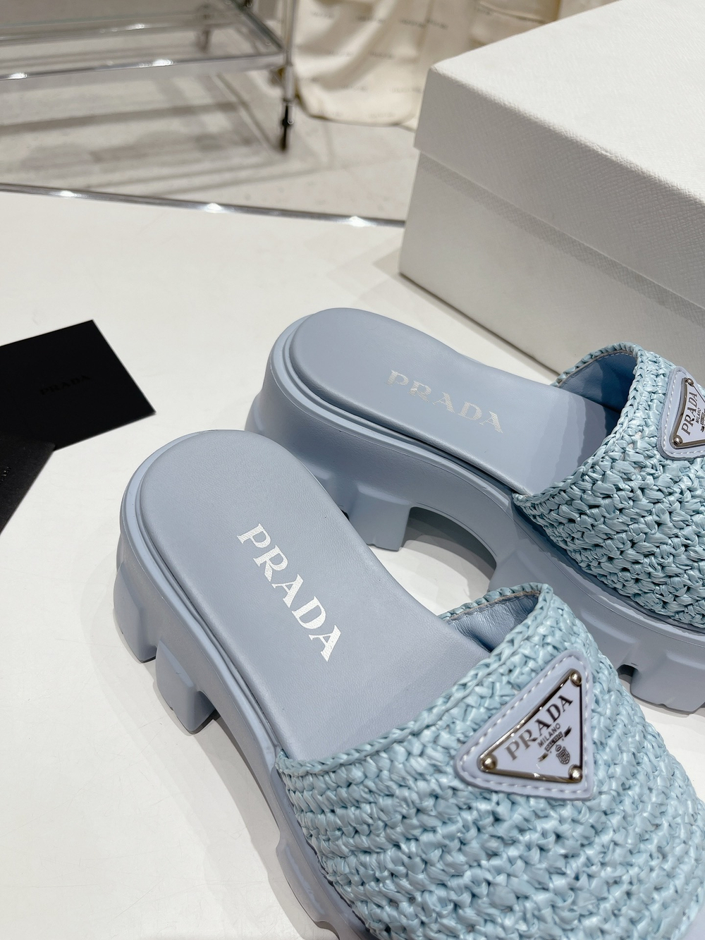 Prada Crochet Platform Slides
