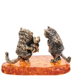 AM-3106 Фигурка «Коты Радость» (латунь, янтарь)