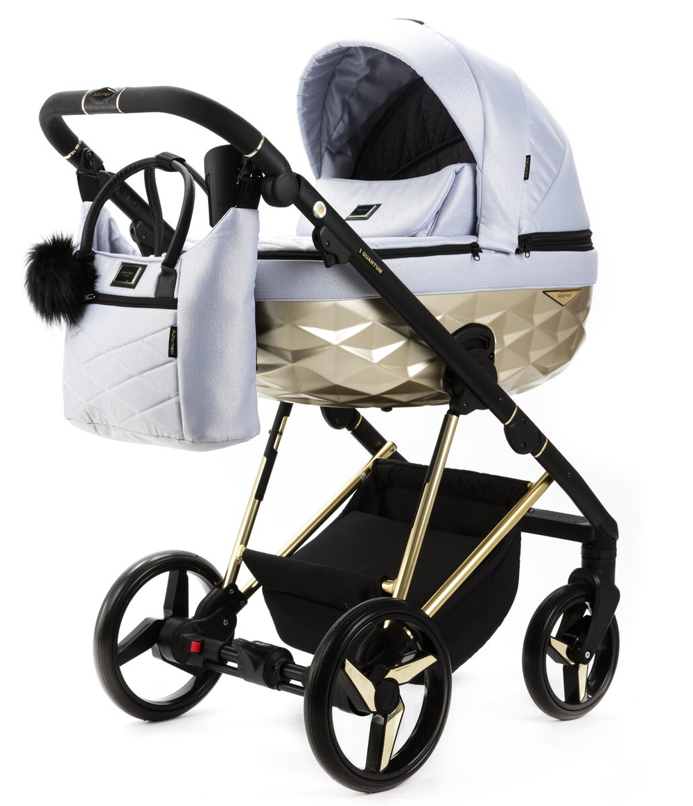Детская коляска Adamex Quantum Star Premium 3 в 1 Q-STAR36 (ГОЛУБОЙ+ЗОЛОТО.РАМА)