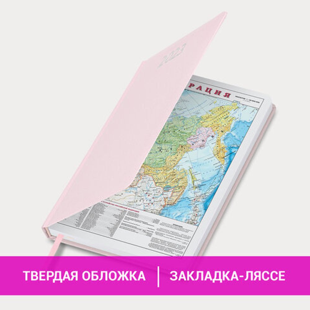 Ежедневник датированный 2023 А5 138x213 мм BRAUBERG "Profile", балакрон, светло-розовый, 114047