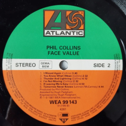 Винтажная виниловая пластинка LP Phil Collins Face Value (Germany 1981) You Know What I Mean