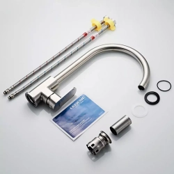 Смеситель для кухни высокий с гайкой LEDEME L74016 нержавеющая сталь