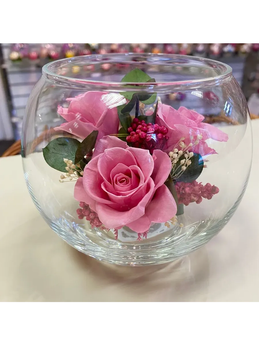 натуральные кустовые розы в стекле, вакуум*