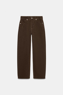 ZARA ДЖИНСЫ TRF BAGGY СО СРЕДНЕЙ ПОСАДКОЙ, КОРИЧНЕВЫЙ