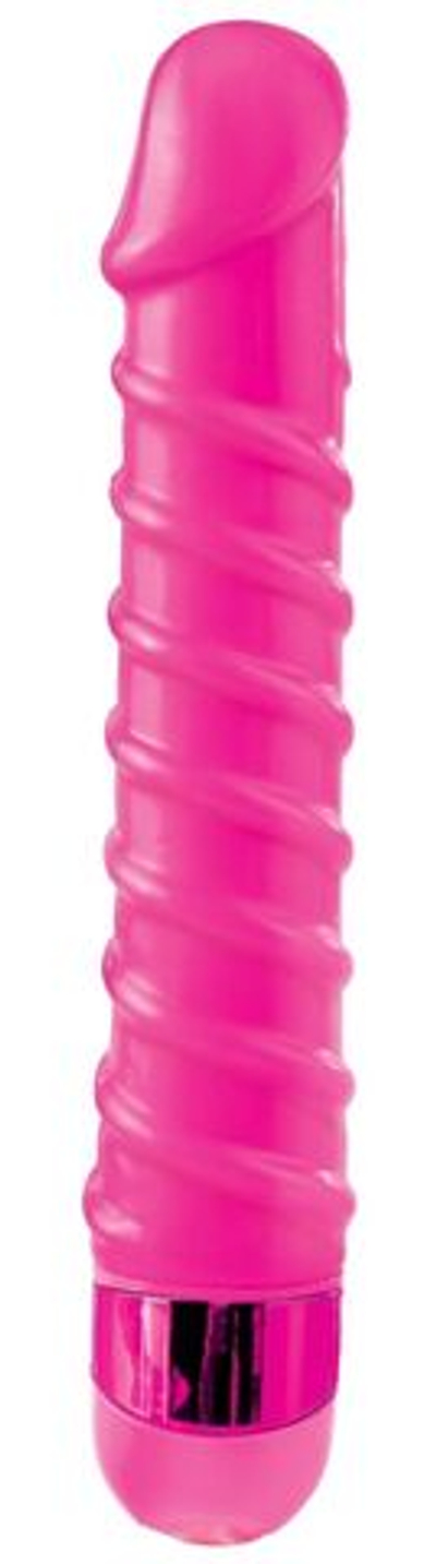 Розовый вибромассажер с винтовыми ребрышками Candy Twirl Massager - 16,5 см. (Цвет: розовый)