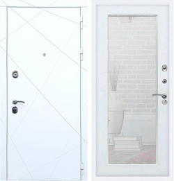 Входная металлическая белая дверь с зеркалом RеX (РЕКС) 13 Силк сноу / Пастораль Силк сноу ( белый без текстуры)