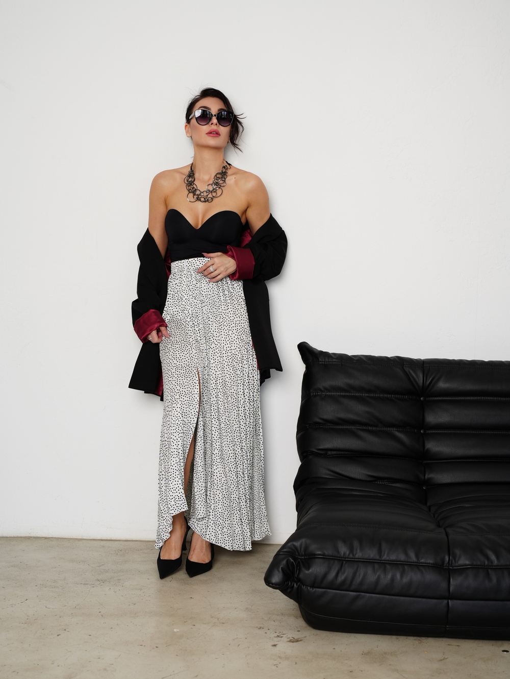 Юбка горох, плиссе, шелк, белая