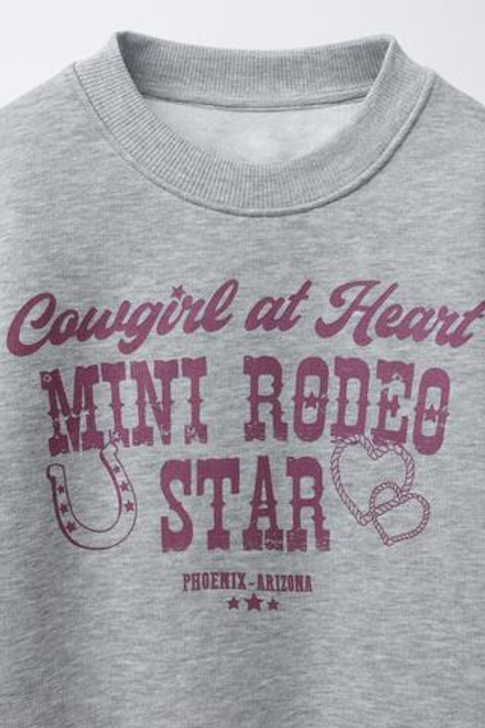 ZARA ТОЛСТОВКА С НАДПИСЬЮ COWGIRL, СЕРЫЙ МЕЛАНЖ