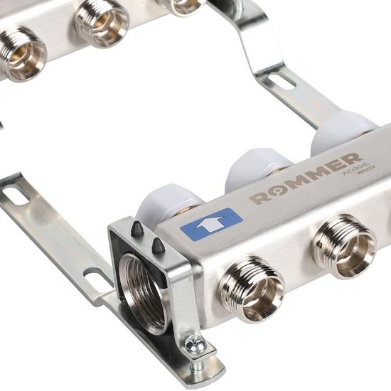 Коллектор Rommer 1"x3/4" на 3 контура с запорными клапанами (нерж. сталь) RMS-3200-000003