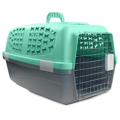 Переноска для животных c металлической дверцей "Косточки" М, мятная, 550*350*320мм, серия TRAVEL, Triol