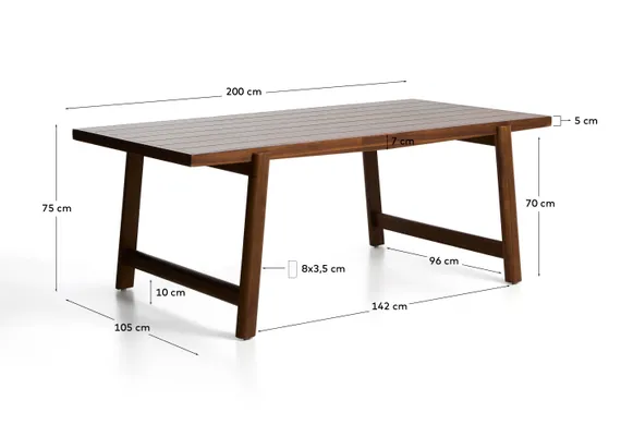 Уличный стол Itani из массива акации, 200 x 100 см