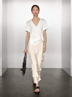 Massimo Dutti Футболка из 100% хлопка с V-образным вырезом, белый