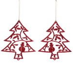 Подвески в блестках «Елочки новогодние» 12 см (набор 2шт), красный