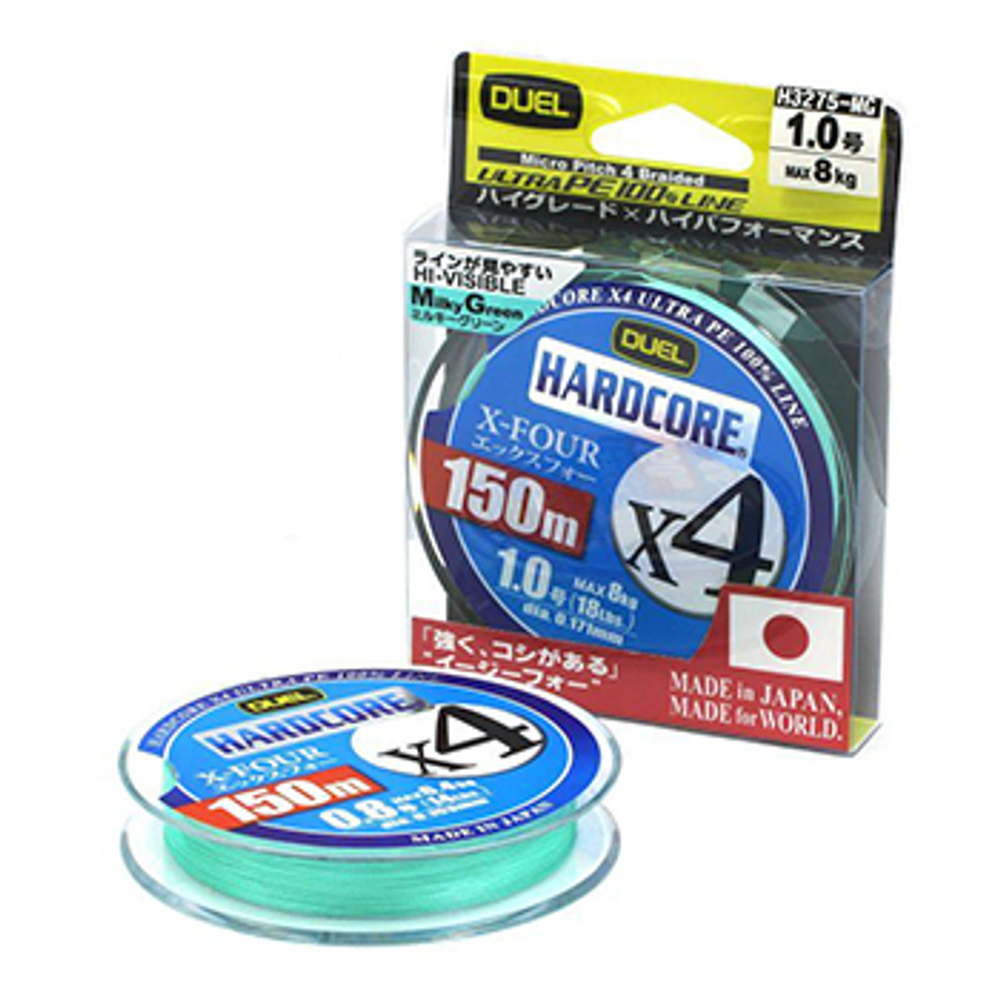 Шнур Duel PE Hardcore X4 150m MilkyGreen H3273-MG №0.6 (0.132mm) 5.4kg