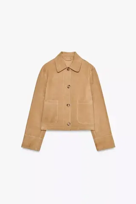 ZARA КУРТКА ИЗ 100% ЗАМШИ, РЫЖЕВАТО-КОРИЧНЕВЫЙ
