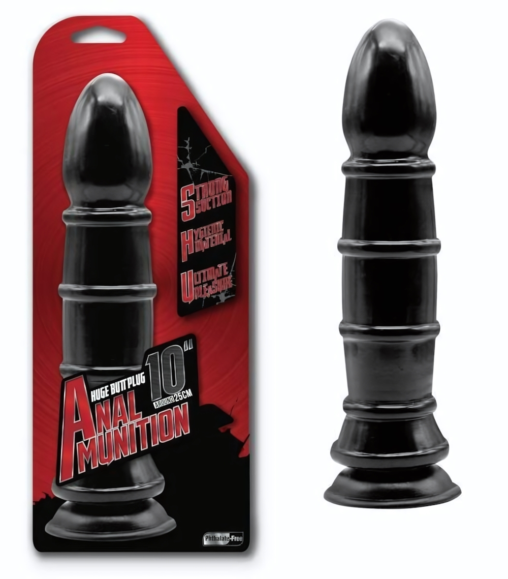 Чёрный анальный фаллоимитатор с рёбрышками Anal Munition Huge Butt Plug - 28,5 см. (Цвет: черный)