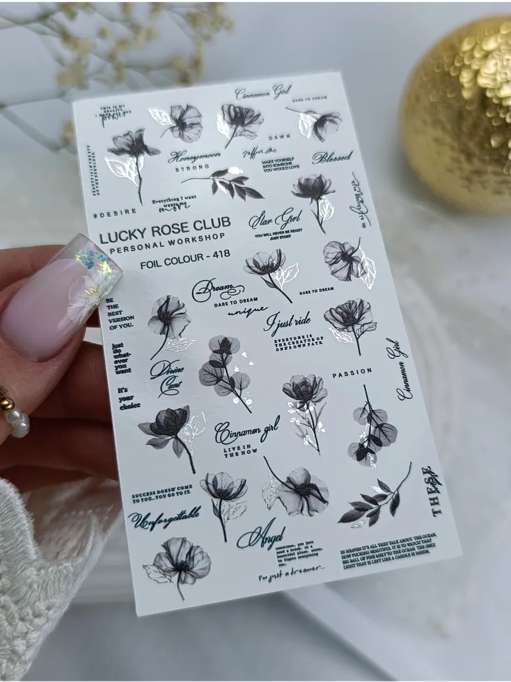 Lucky Rose Слайдеры наклейки для длинных ногтей 418