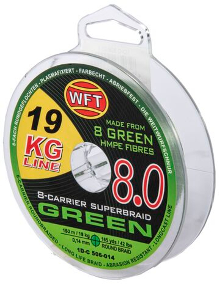 Леска плетёная WFT KG x8 Green 150 м, 0.14 мм