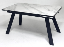 Стол МОРИС-2 140 БЕЛЫЙ МРАМОР АКТИВНЫЙ , керамика / Черный каркас, М-City
