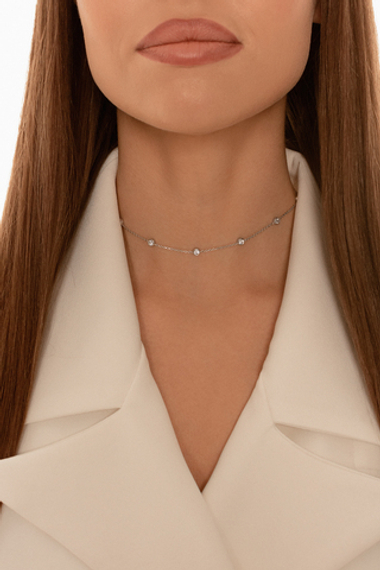 Колье-чокер из серебра с завальцованными фианитами