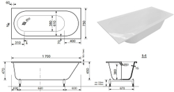 Ванна из искусственного мрамора Aquanet Lotos Stone 170x75 (тонкий бортик)