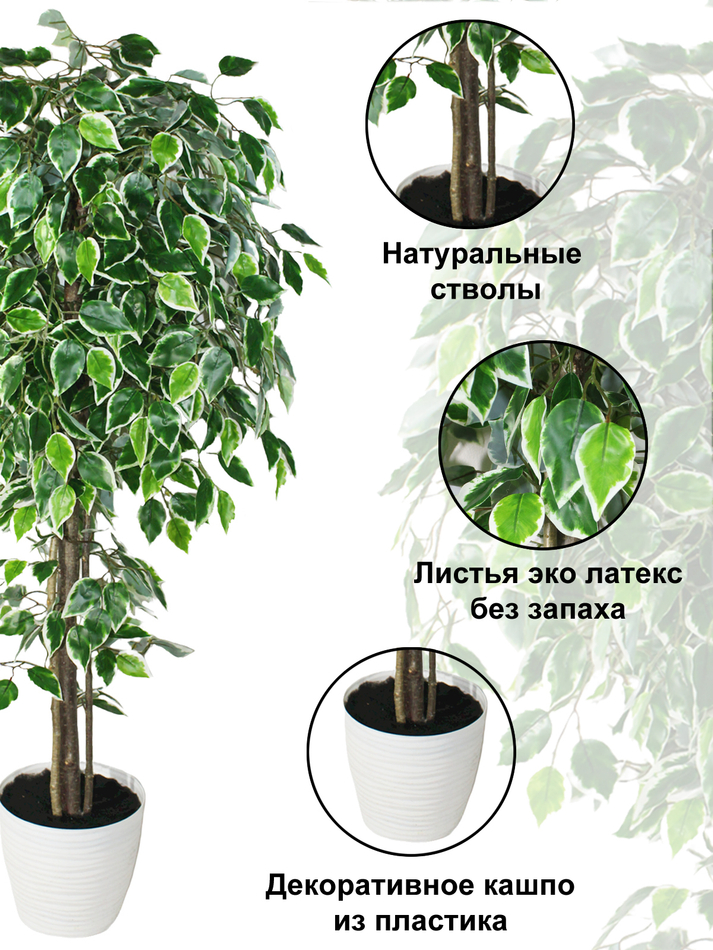 Искусственное дерево Фикус пестролистный 130см в кашпо